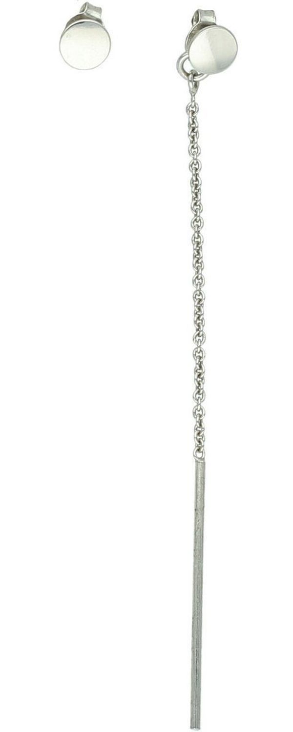 Nowoczesne srebrne kolczyki z gładką blaszką i łańcuszkiem. Minimalistyczna, asymetryczna forma z wygodnym zapięciem. Idealne na co dzień i na wieczór.1.jpg